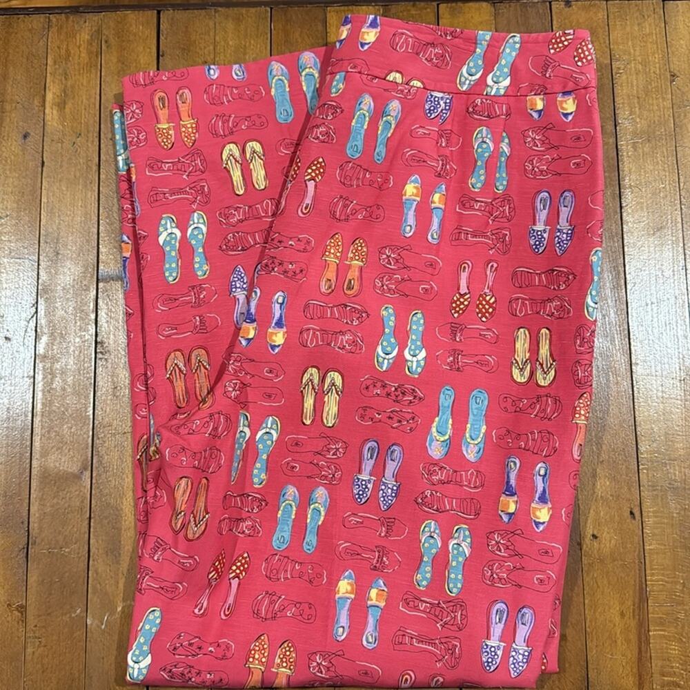 Harolds Pink Silk/Linen Blend Cropped Flip Flop Print Pants 32x27" Size 10